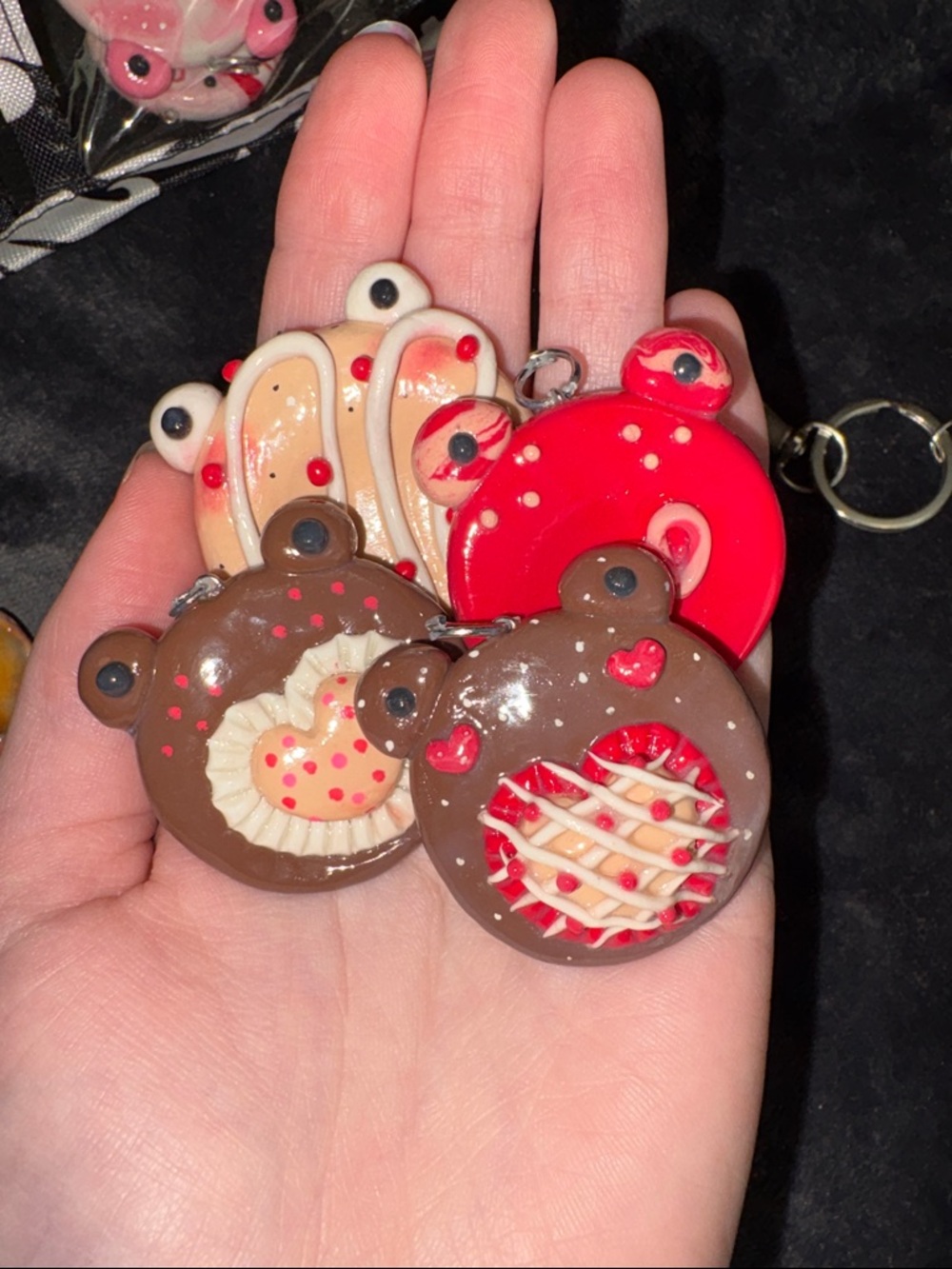 Handmade Dessert Frog Charms - Brown & Red and cream colors